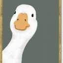 Balsuka Funny Silly Goose Wall Art Dark Green Animal Poster Cute Minimalist Duck Canvas Print Modern Farmhouse Geese Painting for Living Room Bedroom Bathroom Playroom Decor 16x24inch Golden Frame