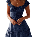 YOBECHO Womens Summer Ruffle Sleeve Sweetheart Neckline Printing Dress Mini Dresses, Small