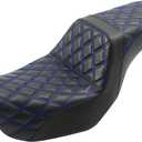Motocycle Seat Driver & Passenger Seat Fit for Harley Dyna Wide Glide Low Rider Street Bob Fat Bob FXDF Super Glide Custom FXDC 0617 Switchback 1216 Blue Stitching (C-Black& Blue Stitching)