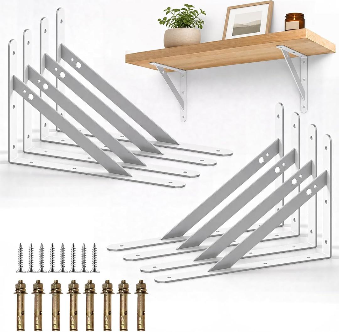 8 Pack 20 Inch White Heavy Duty Shelf Brackets with Screws Heavy Duty Shelf