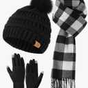 Winter Hat Gloves Scarf Set for Women, Fleece Lined Beanies, Long Scarf for Women and Touchscreen Winter Gloves Set