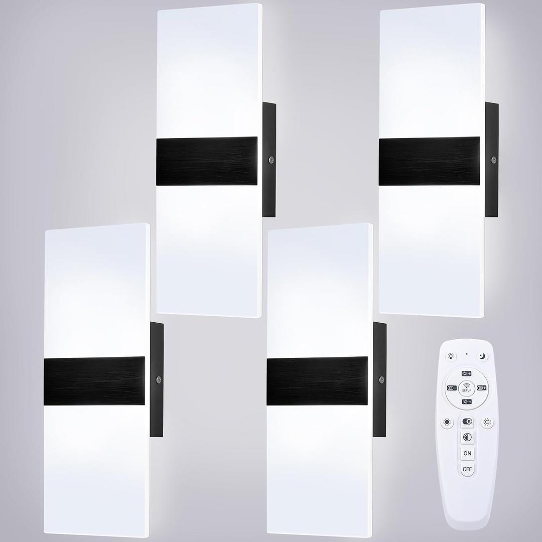 Retisee 4 Packs LED Wall Sconces 12W Acrylic Wall Sconces Modern Dimmable Wall Lighting Hardwired for Hallway Living Room Corridor Bedroom Stairway Indoor Outdoor