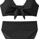 ANRABESS Bikini Sets for Women Summer High Waisted 2 Piece Bathing Suit Ribbed Tie Knot Swimsuit 2026 Beach Vacation Swimwear (Small, Black)