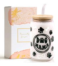 Dog Mama Gifts 16oz  Glass Cups with Lids Straws