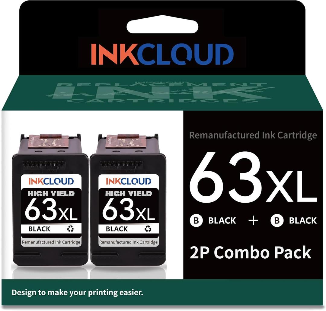 INKCLOUD Compatible Black Ink Cartridges Replacement for HP 63XL for HP 3830 5255 5258 4520 4512 4513 45161112 1110 3630 3632