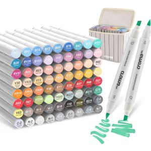 Croma Alcohol Markers - 72 Color Double Tip Art Markers Set Permanent Brush Tip Drawing Pens for Kids, Adults and Artists Ideal Gift for Drawing, Sketching, Coloring, Illustration