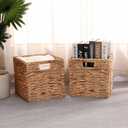 11x11in Wicker Storage Basket Set of 2 Collapsible Hyacinth Cube Storage Baskets,Storage Bins for Organizing Storage Basket with Built-in Handles
