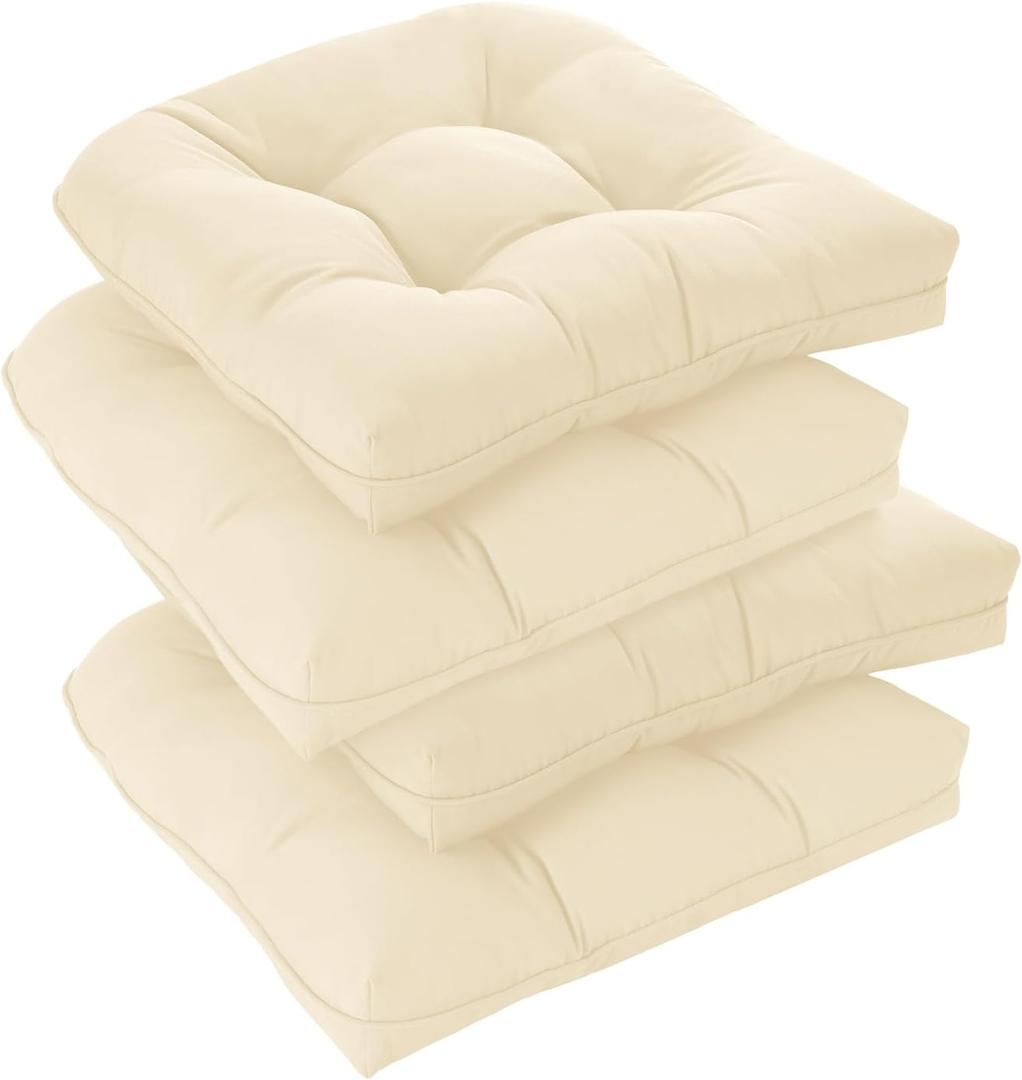 downluxe Outdoor Chair Cushions Set of 4 for Patio Furniture, Waterproof Tufted Overstuffed Patio Furniture Cushions, Memory Foam Outdoor Seat Cushion, 19" X 19" X 5", Beige