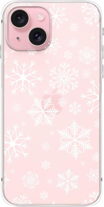 Blingy's Compatible for iPhone 15 Case, Cute Christmas Pattern with Winter Snowflakes Design Transparent Soft TPU Protective Clear Case 6.1 inch (Big Snowflakes)