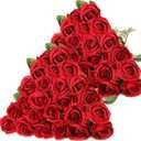 Hotop 40 Pcs Rose Artificial Flowers Bulk with Long Stem,Realistic Silk Fake Roses Bouquet for Home Wedding Centerpieces Party Table Decoration Valentines Gifts(Red)
