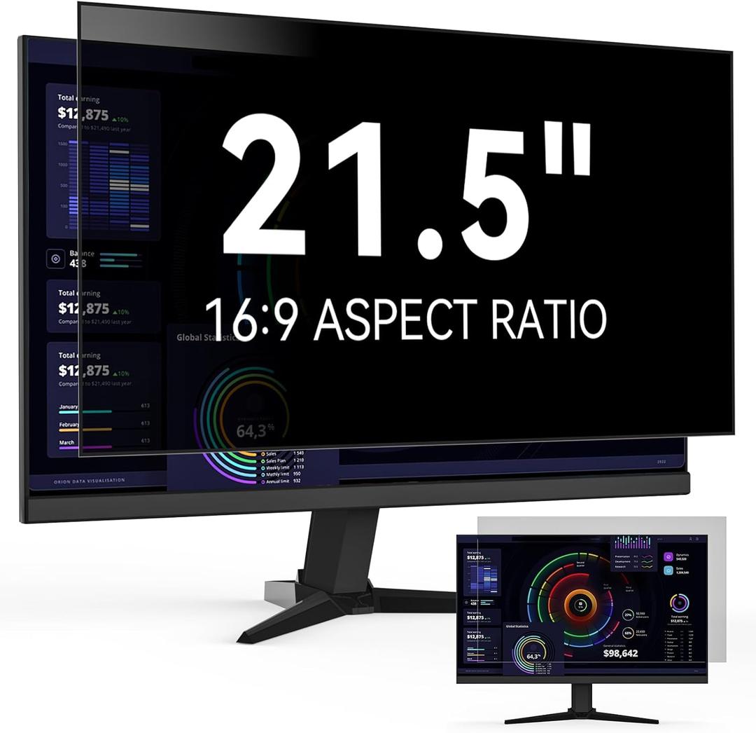 21.5 Inch Computer Privacy Screen Filter for 16:9 Widescreen Monitor, Removable Eye Protection Anti Glare Blue Light Filter Privacy Shield, Anti Scratch Anti Spy Screen Protector Film 21.5 in