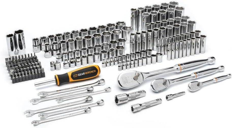 GEARWRENCH 185 Piece Mechanics Hand Tool Set - 1/4", 3/8, & 1/2" Drive | 90 Tooth | SAE & Metric | GW90MCBMTS