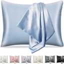 Satin Pillowcase for Hair and Skin, Luxury Smooth Satin Pillow Case with Hidden Zipper, Wrinkle, Fade Resistant, 1 Pack Soft and Breathable Standard Size Pillow Cover (Blue, 19" x 26")