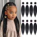 Pre Stretched Braiding Hair Extensions Black 12 Inch 8 Packs Girls Braiding Hair Natural Easy Braid Hot Water Setting Professional Soft Synthetic Yaki Straight Texture (#1B)