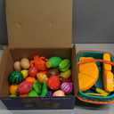 100 Pcs Play Food Set for Kids Kitchen, Pretend Food Toy for Toddlers Age 1-3, Plastics Cutting Fake Food/ Fruit/ Vegetable Accessories with 2 Baskets, Birthday Gifts for 2 3 4 5 Years Old Boys Girls