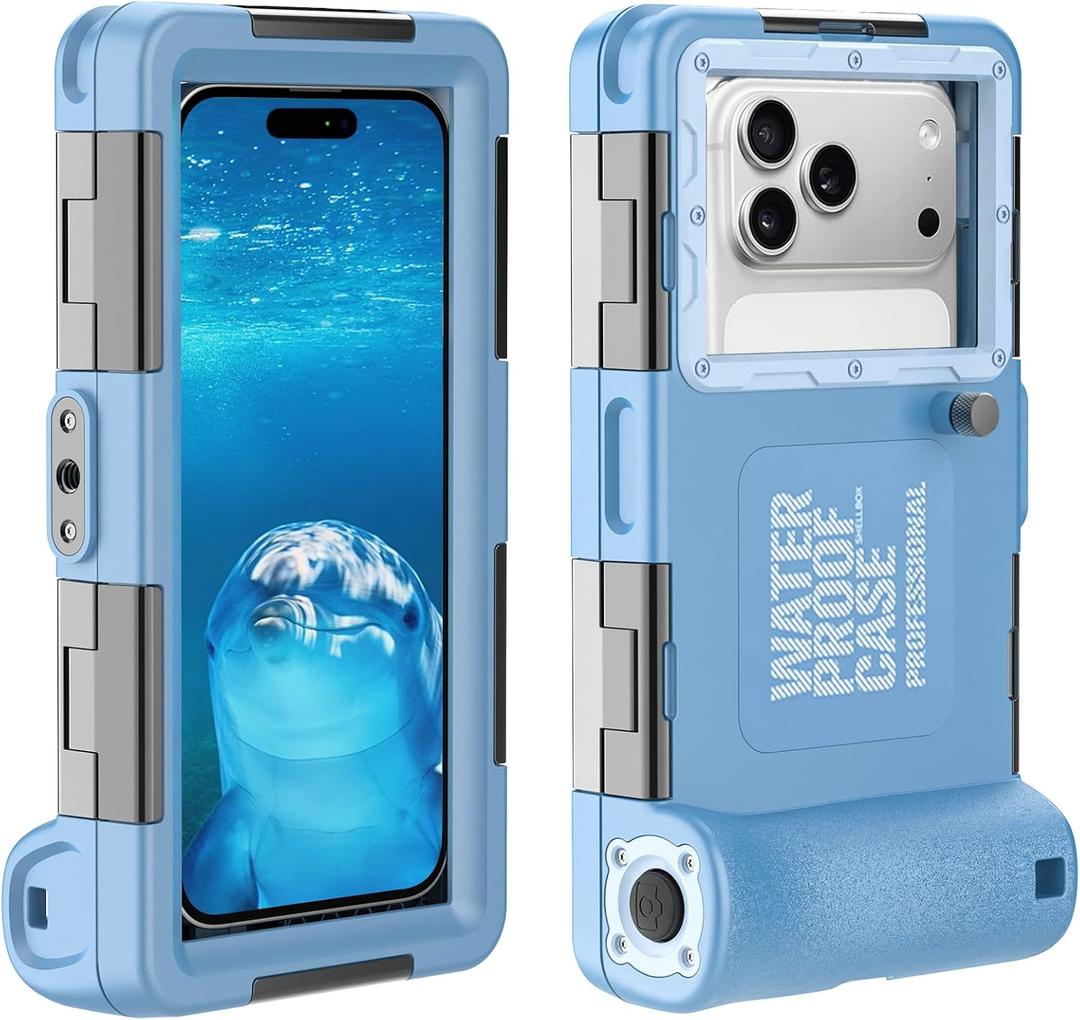 Underwater Snorkeling Diving Phone Case, Universal Waterproof Phone Case for iPhone 17/16/15/14/13/12/11Pro Max/XR/XS/X for Samsung Galaxy S24/S23/S22/S21,Scuba Underwater Photo Video Housing(Blue)