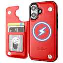 ONETOP Compatible with Magsafe for iPhone 16 Wallet Case with Card Holder, PU Leather Kickstand RFID Blocking Case, Double Magnetic Clasp and Durable Shockproof Cover 6.1 Inch (Red)