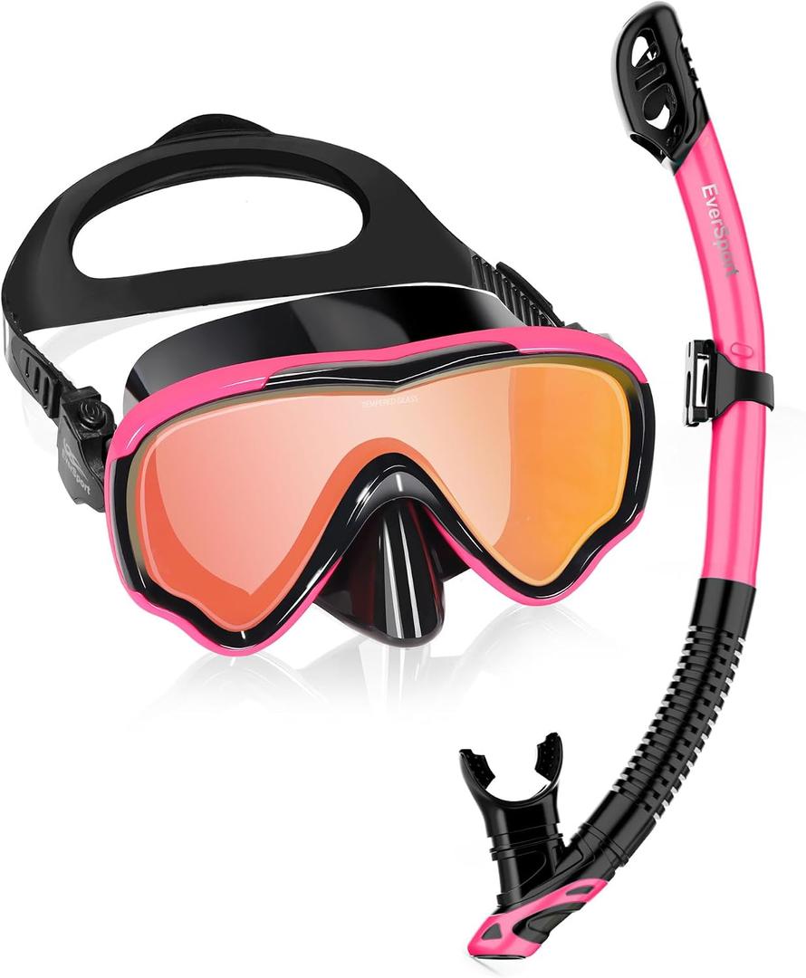 EverSport Adult Snorkel Set, Dry Top Snorkel, 180 View Glass Mask, Leakproof for Snorkeling, Diving & Swimming