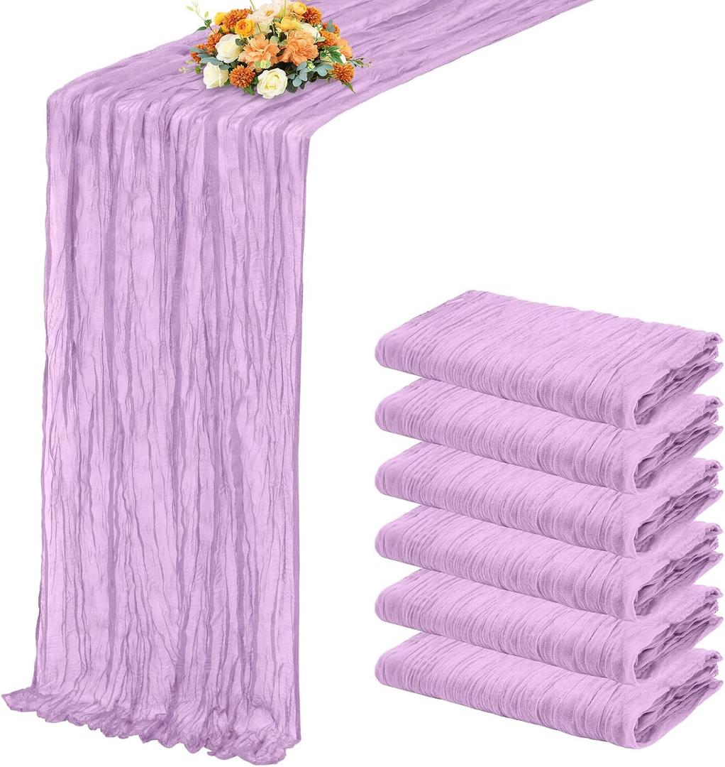 6 Pack Lavender Table Runner 17x108 Inch Cheesecloth Table Runner Boho Gauze Table Runners Romantic Rustic Sheer Fabric Cheese Cloth Table Runners for Wedding Party Baby Shower Birthday Home Decor