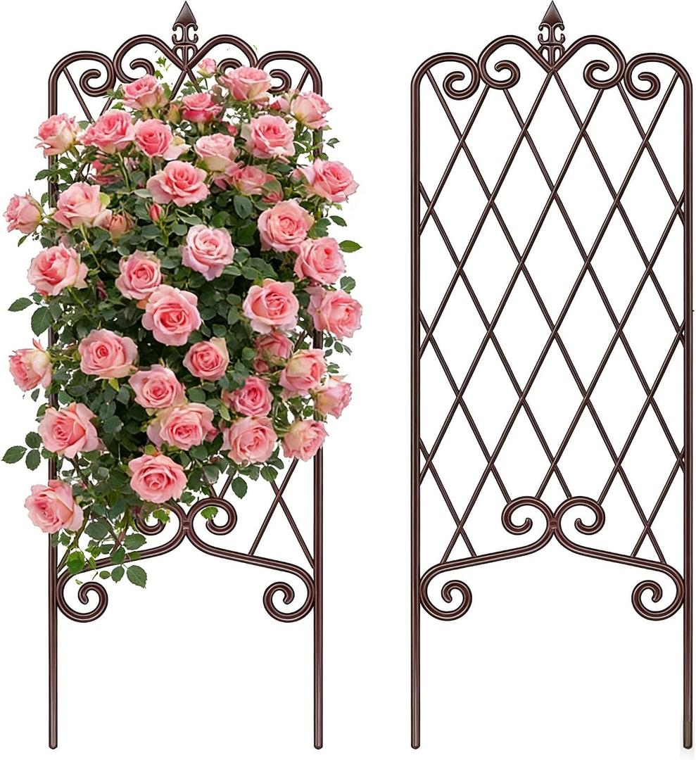 AMAGABELI GARDEN & HOME 2 Pack 60 x 18 Garden Trellis for Climbing Plants Outdoor Garden Fencing Decorative Plant Trellis Vegetables and Rose Trellis for Ivy Cucumbers Brown