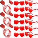 MTLEE 24 Pcs Valentines Heart Head Boppers Headbands and Heart Shape Sunglasses Valentines Party Supplies Wedding Photo Prop (Red)