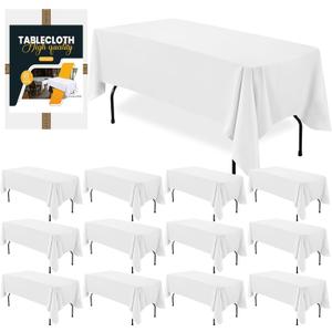 BIGTONE 12 Pack White Rectangle Tablecloth 60 x 102 Inch, Cross Ribbon Packing Reusable Table Clothes for 6 Foot Tables, Wrinkle Resistant Polyester Fabric Table Cover for Wedding, Party, Banquet