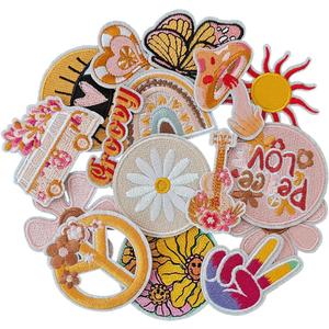 AXEN 16pcs Golden Iron on Patches, Assorted Cute Decorative Patches Embroidered Applique for Clothing, Jackets, Hats, Backpacks, Jeans