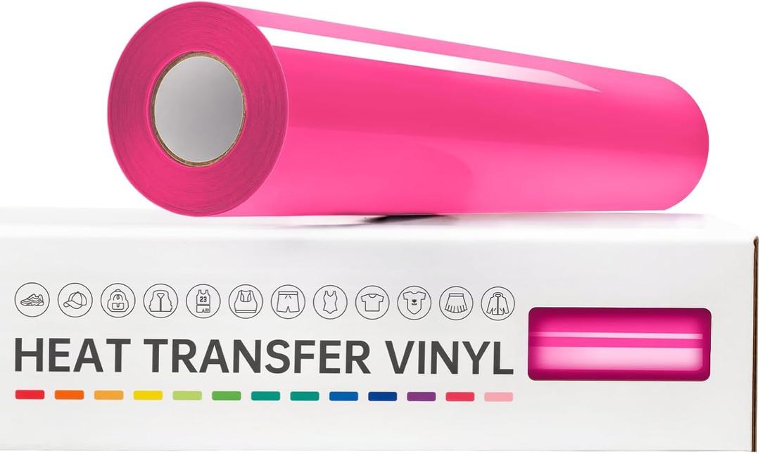 VinylRus Heat Transfer Vinyl-12 x 20ft Neon Pink Iron on Vinyl Roll for Shirts, Fluorescent Hot Pink HTV Vinyl for Silhouette Cameo, Easy to Cut & Weed