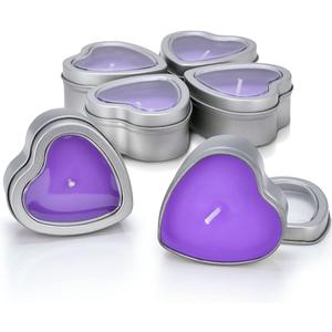 DEYBBY Large Heart Shaped Scented Tea Lights Candles, Smokeless Soywax 6 Hours Long Burning Lavender Purple Aromatherapy Candles for Relaxation, Spa and Bath (Pack of 6)