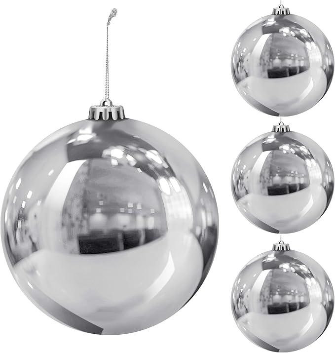 Hiboom 4 Pcs Christmas Ball Ornaments Plastic 6 Inch Christmas Tree Decoration Balls Large Xmas Decorative Hanging Ornament for Home Outdoor Outside Holiday Lawn Yard Party Supplies(Silver)