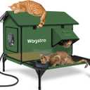 Large Heated Cat House for Outside with Dampless Deck, Highly Elevated, Exit-Only Door, Waterproof Insulated Outdoor Cat Shelter for Feral Stray Barn Cat