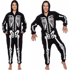 Funziez! Slim Fit Adult Onesie - Animal Halloween Costume - Plush Unisex One Piece Cosplay Suit for Women and Men (Small, Skeleton)