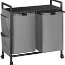 WOWLIVE Double Laundry Hamper with Lid,Rolling Laundry Basket Organizer with Wheels, Iron-Made Laundry Sorter with Top Shelf and 2 Removable Bags,Large Clothes Storage for Room,Gray