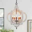 5-Lights Wood Farmhouse Chandelier, Dining Room Light Fixture, Industrial Rustic Farmhouse Chandeliers for Dining Room Kitchen Island Bedroom Foyer Hallway Front Door (Distressed white)