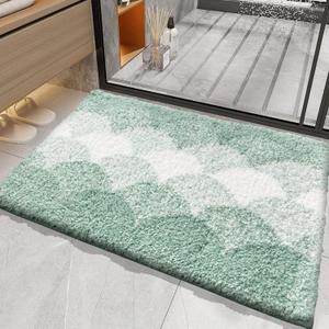 Bathroom Rugs, Thick Absorbent Bath Mat Rug Non Slip, Soft Shaggy Bath Room Floor Mats for Bathroom, Machine Washable,(16"24",Sage Green)