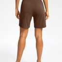 Soothfeel Women's 7" Athletic Running Long Shorts with Pockets High Waisted Bermuda Shorts for Women Workout Walking Casual (Orange, XL)