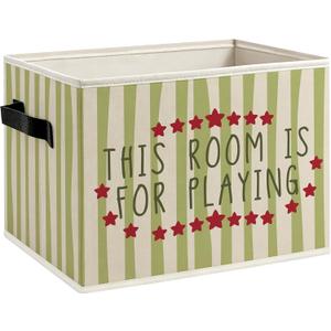 Green Striped Kids Playroom Foldable Storage Bins Box with Handles, This Room Is for Playing Decorative Storage Boxes Baskets Toybox Organizer for Kids Nursery Room Bedroom Playroom