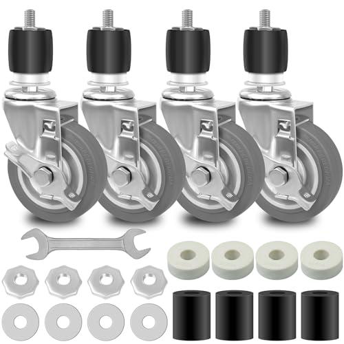 4 Inches Prep Table Wheels, Expanding Stem Caster Set of 4 with Brake, fit for 1-1/2" and 1-5/8" ID Leg Tube for Stainless Steel Worktable, Commercial Kitchen Prep Tables, Cart (Load 1200LBS)