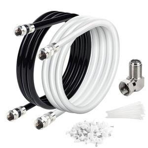 Elecan 3 Ft/1  Pack RG6 Coaxial Coax Cable Connectors Set, Quad Shielded High-Speed Internet 3 GHZ, Broadband Digital TV Aerial, Soft Satellite Cable Extension Double Rubber O-Ring+ Adapter+Ties+Clips