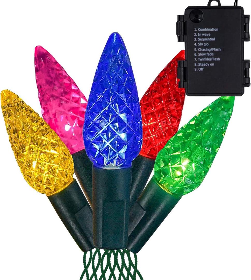 FUNPENY C6 Christmas String Lights, 50 LED 17ft Fairy Lights Black Wire String Lights for Patio Christmas Party Decoration, Purple (Multicolor)
