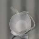 ATAILOVE Wedding Flower Girl Baskets with Pearl Handle, Satin Bowknot Flower Baskets for Flower Girl Pearl Collection, White