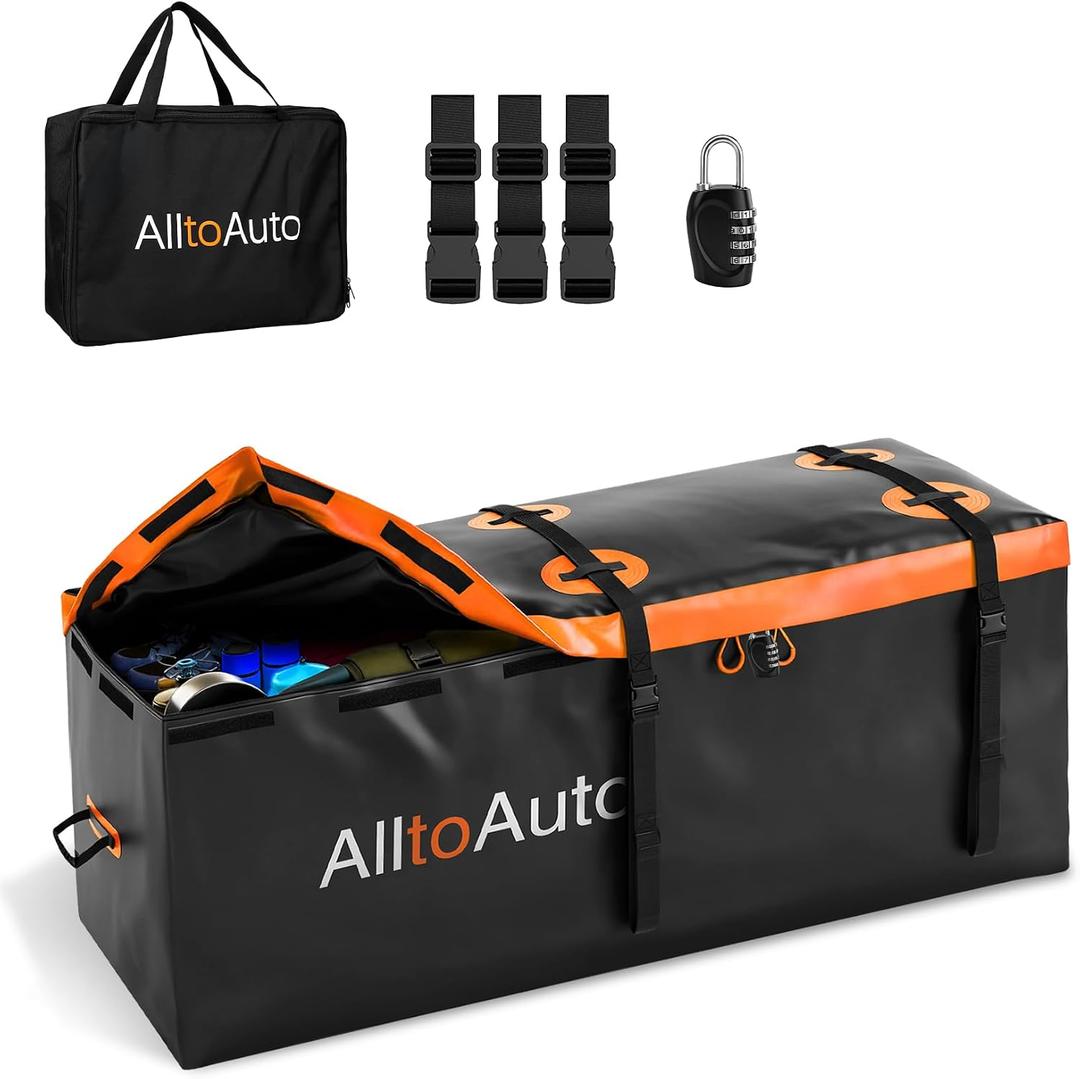 20 Cubic Feet Cargo Bag for Hitch Carrier, Waterproof with Heavy Duty PVC
60"x20"x29" Heat-Glued Seams, 3-Sides Zipper, 3*Straps, 1*Lock, 1*Carry Bag Fits Similar Size Hitch Carrier