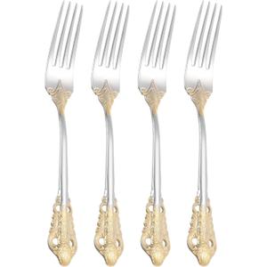 uxcell 4 Pcs Salad Forks, 6.5 Inches Stainless Steel Dessert Forks, Mirror Polished, Dishwasher Safe, Tiny Forks for Small Desserts, Cocktails, Silver/Gold