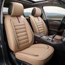 OASIS AUTO Car Seat Covers Full Set Premium Waterproof Faux Leather Cushion Universal Accessories Fit SUV Truck Sedan Automotive Vehicle Auto Interior Protector (OS-001 Tan)