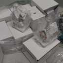 Kasyat 41 Pcs Christmas Village Set LED Lighted Christmas Village Accessories White Houses with Xmas Tree Deer Streetlight Figurines Crafts Town Scene