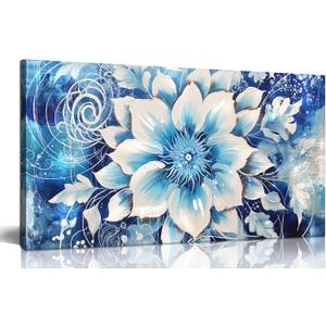 Xxliren Big Blue Floral Canvas Wall Art Prints 60 x 30 Inch