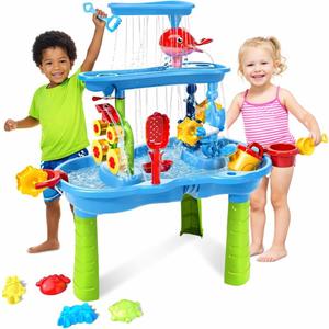 3-Tier Water Table for Toddlers 1-3, Kids Water Play Table with Waterfall, Spinning Wheels and Splash Accessories for Outdoor Backyard Summer Fun