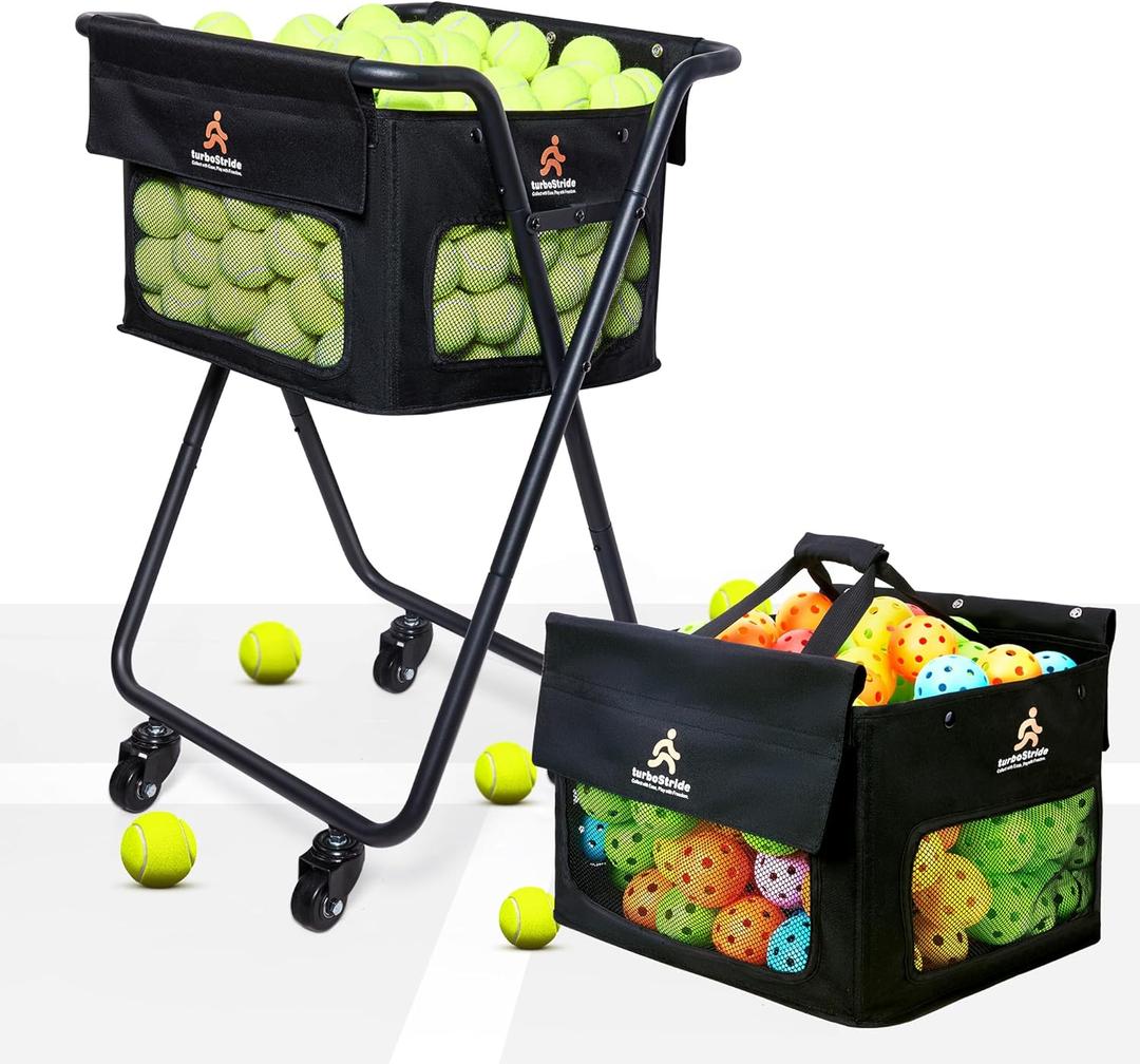 Tennis Ball Hopper Cart with 4 Wheels  Foldable, Large Capacity Pickleball & Tennis Ball Collector for Court Training & Coaching