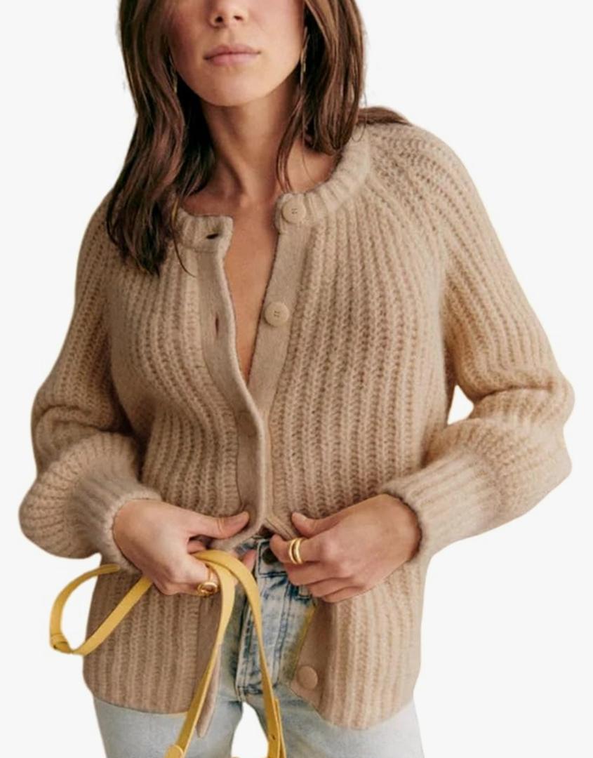 Bianstore Women's Casual Long Sleeve Crewneck Button Down Cardigan Sweater Knit Outwear, M