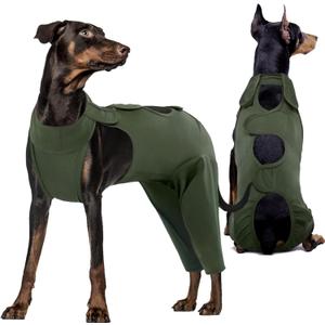 Kuoser Thigh Wound Protective Sleeve for Dogs, Dog Surgery Recovery Suit for Rear Legs, Dog Recovery Sleeve for Female Male Dogs, Dog Onesie After Surgery Pet Surgical Suit for Spay Neuter, Green L (L (Prioritize CHEST GIRTH:23.6-27.6''))
